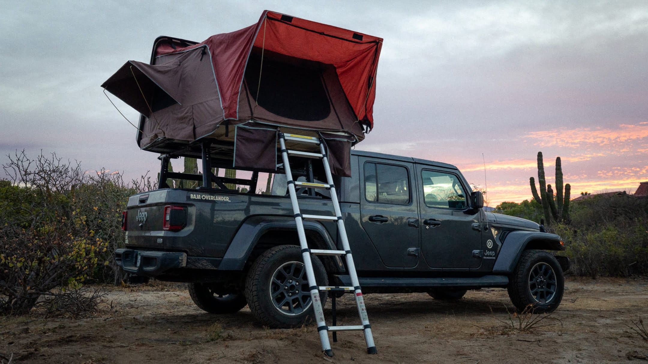 Jeep Gladiator Camper with pop-up tent for Baja California adventures